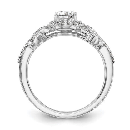 Verlobungsring aus 14K Weißgold mit rundem simuliertem Diamanten und Halo