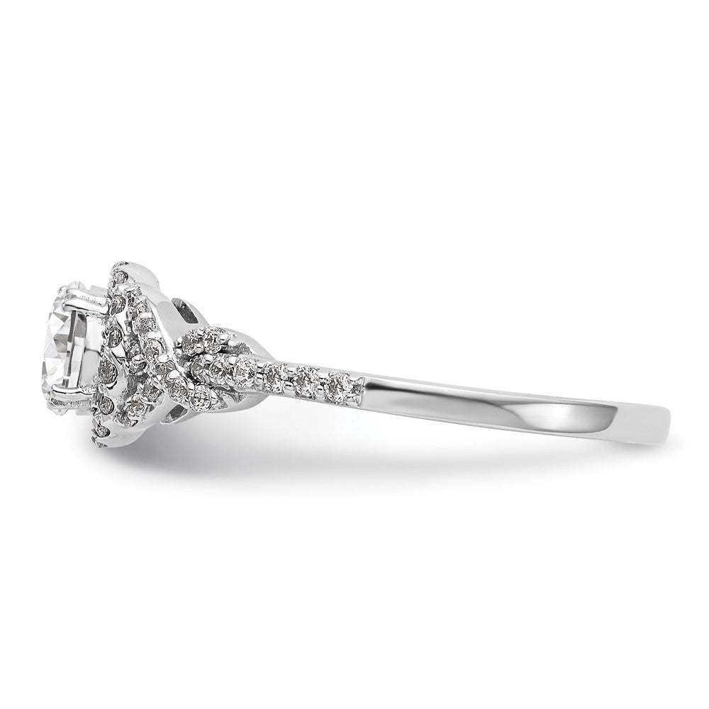 Verlobungsring aus 14K Weißgold mit rundem simuliertem Diamanten und Halo
