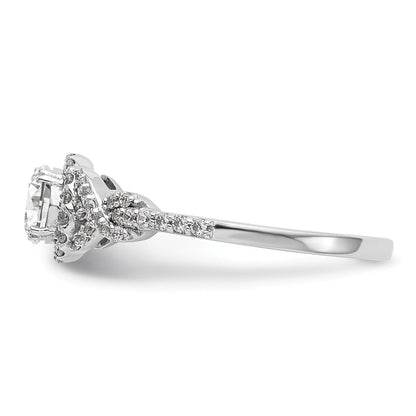 Verlobungsring aus 14K Weißgold mit rundem simuliertem Diamanten und Halo