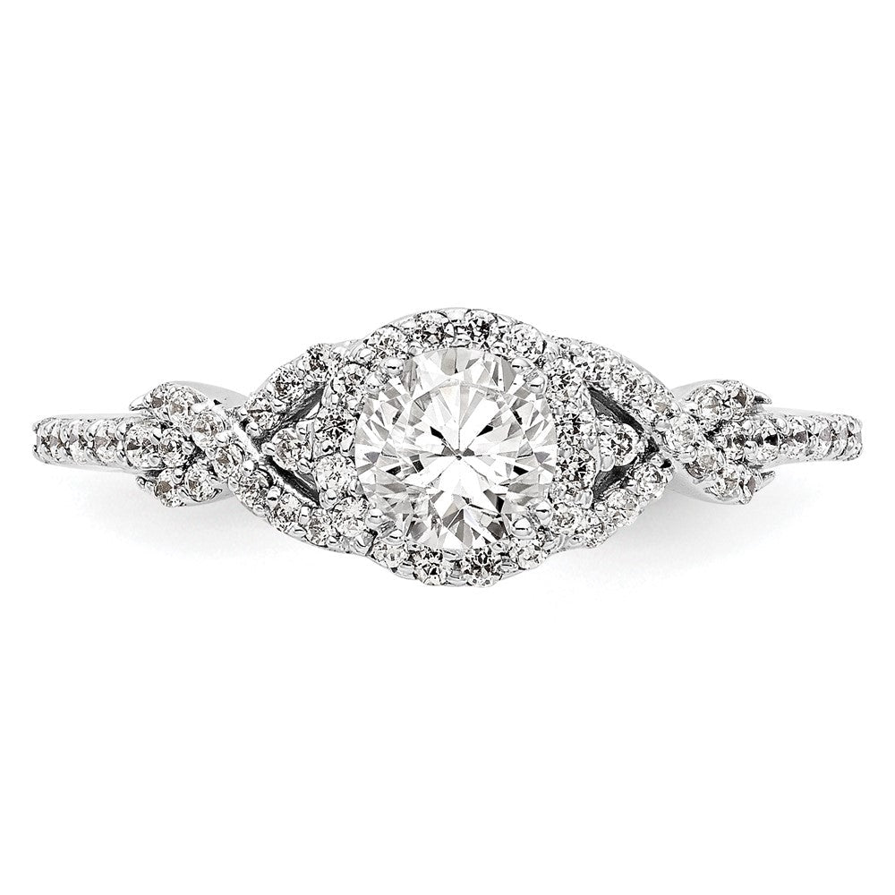 Verlobungsring aus 14K Weißgold mit rundem simuliertem Diamanten und Halo