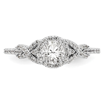 Verlobungsring aus 14K Weißgold mit rundem simuliertem Diamanten und Halo