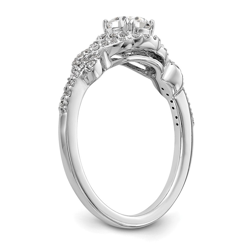 Verlobungsring aus 14K Weißgold mit rundem simuliertem Diamanten und Halo