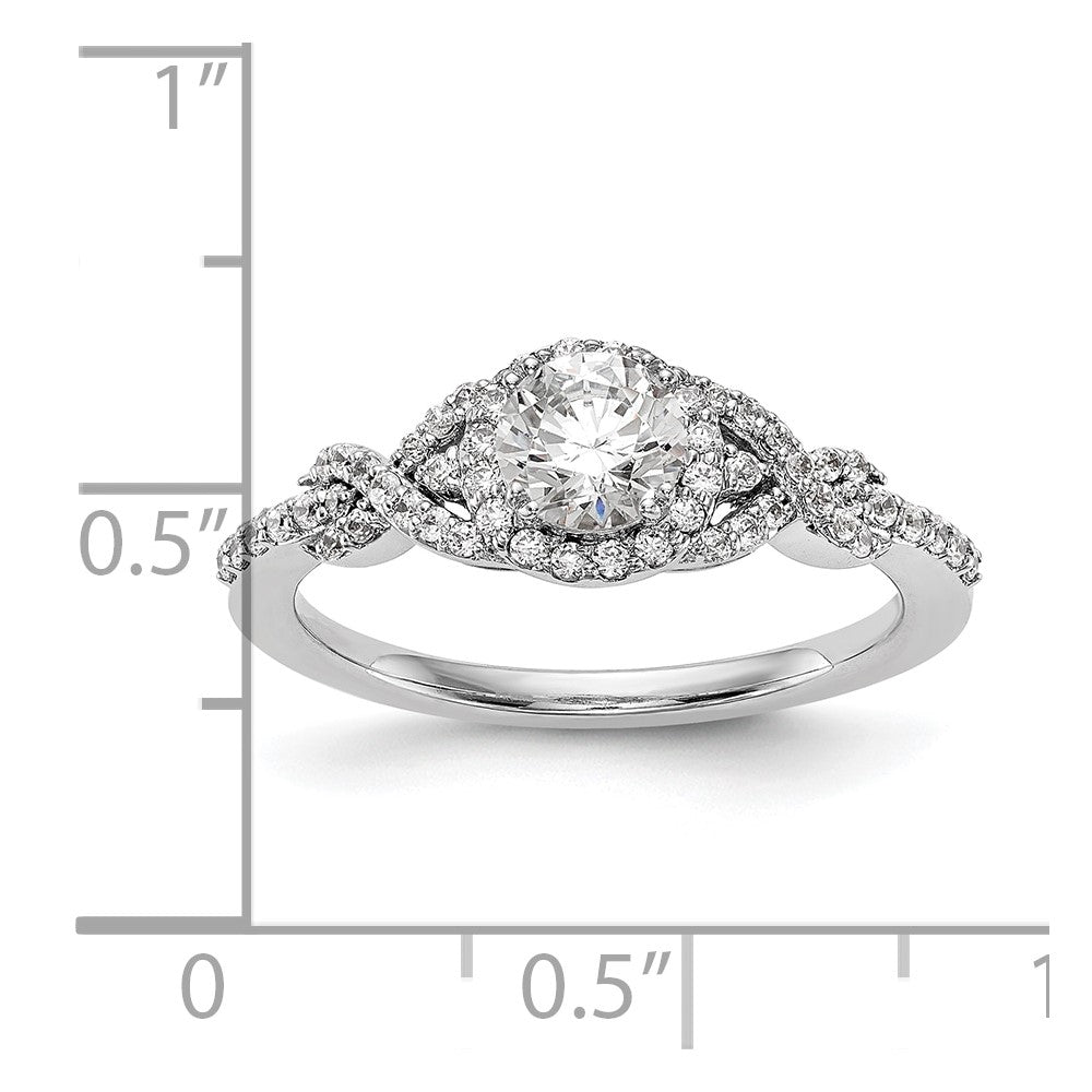 Verlobungsring aus 14K Weißgold mit rundem simuliertem Diamanten und Halo