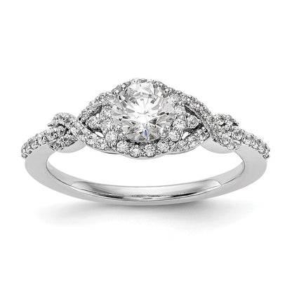 Verlobungsring aus 14K Weißgold mit rundem simuliertem Diamanten und Halo