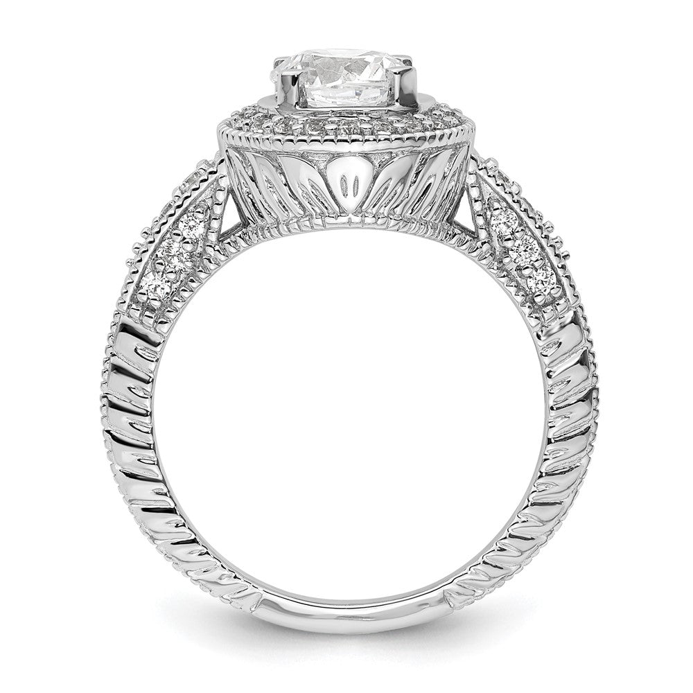 14K Weißgold Verlobungsring mit rundem simuliertem Diamanten und Halo