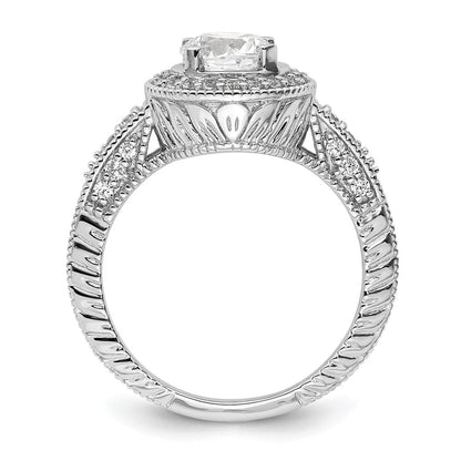 14K Weißgold Verlobungsring mit rundem simuliertem Diamanten und Halo