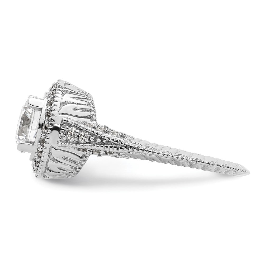 14K Weißgold Verlobungsring mit rundem simuliertem Diamanten und Halo