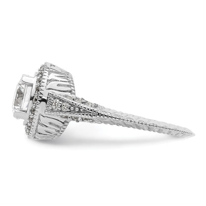 14K Weißgold Verlobungsring mit rundem simuliertem Diamanten und Halo