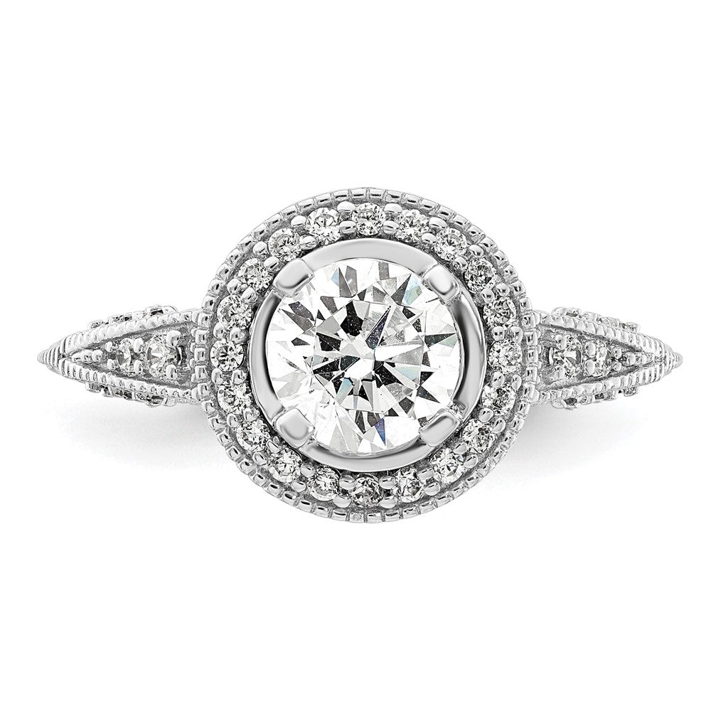 14K Weißgold Verlobungsring mit rundem simuliertem Diamanten und Halo