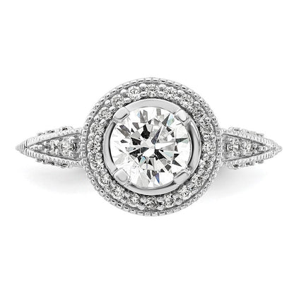 14K Weißgold Verlobungsring mit rundem simuliertem Diamanten und Halo