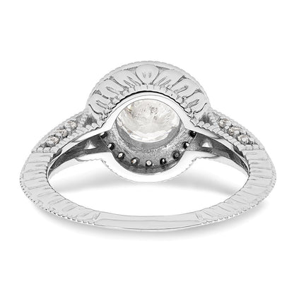 14K Weißgold Verlobungsring mit rundem simuliertem Diamanten und Halo