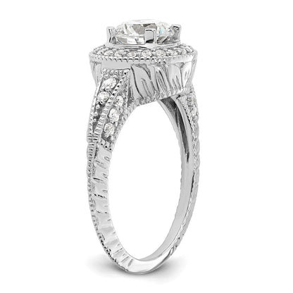 14K Weißgold Verlobungsring mit rundem simuliertem Diamanten und Halo