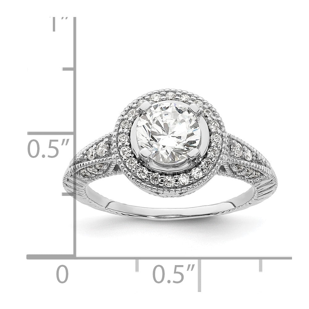 14K Weißgold Verlobungsring mit rundem simuliertem Diamanten und Halo