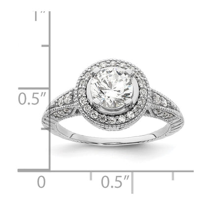 14K Weißgold Verlobungsring mit rundem simuliertem Diamanten und Halo