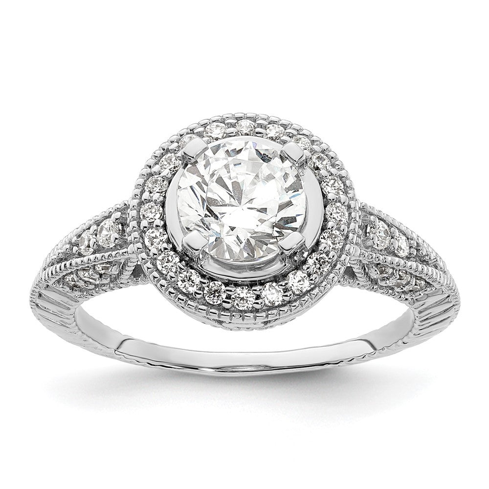 14K Weißgold Verlobungsring mit rundem simuliertem Diamanten und Halo
