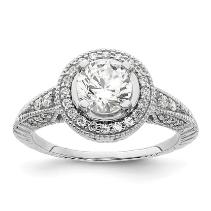 14K Weißgold Verlobungsring mit rundem simuliertem Diamanten und Halo