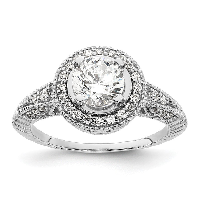 14K Weißgold Verlobungsring mit rundem simuliertem Diamanten und Halo