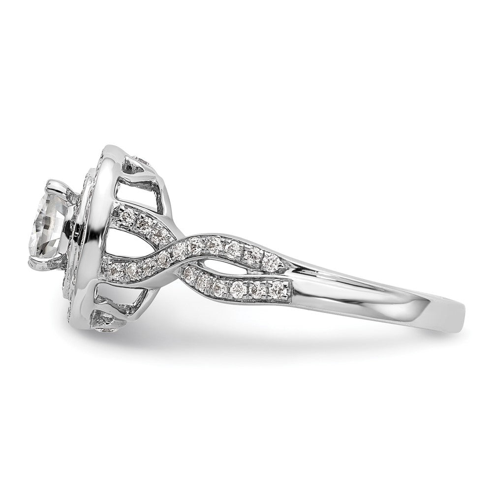 14K Weißgold Verlobungsring mit Halo und Kissenschliff-Diamantsimulant