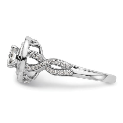 14K Weißgold Verlobungsring mit Halo und Kissenschliff-Diamantsimulant