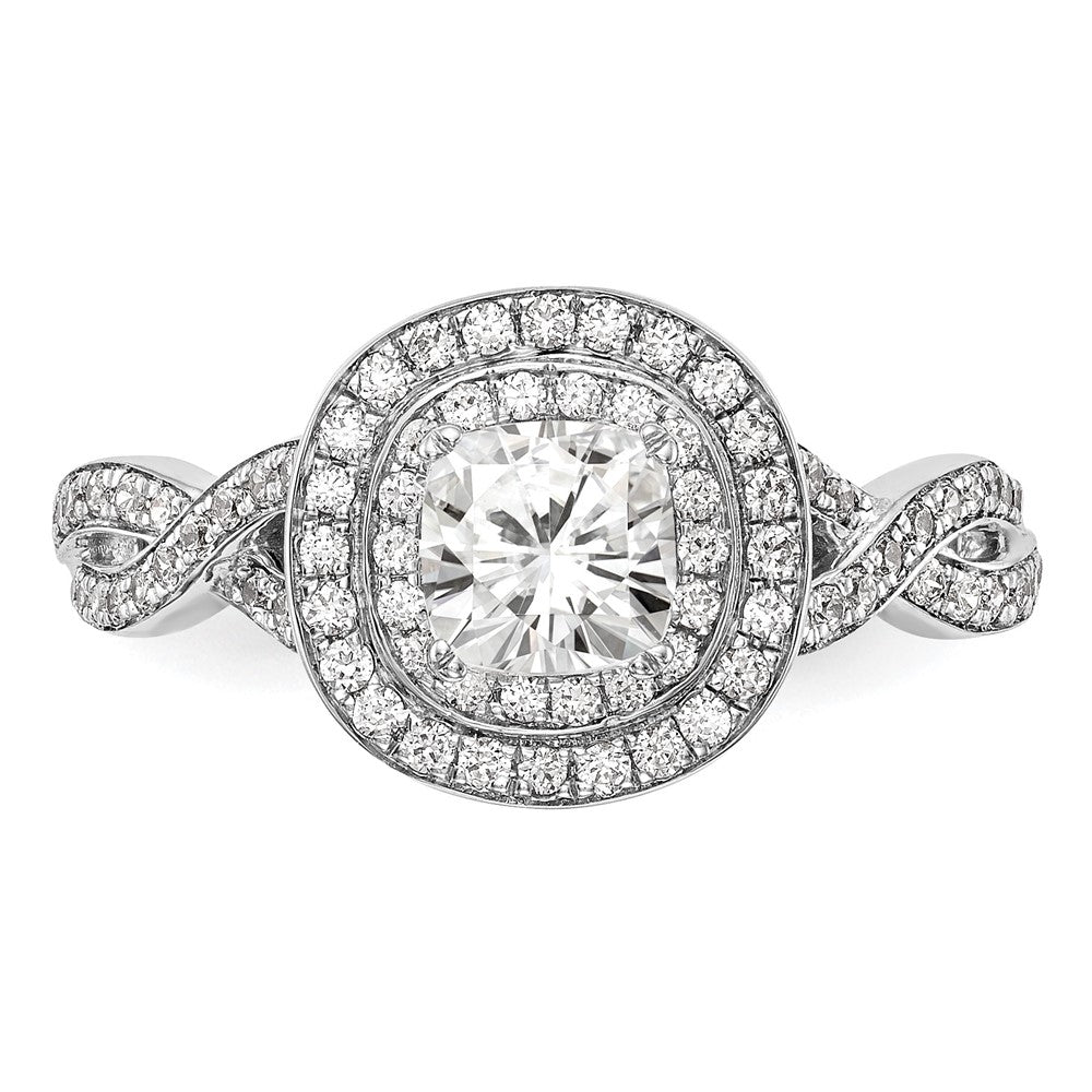 14K Weißgold Verlobungsring mit Halo und Kissenschliff-Diamantsimulant