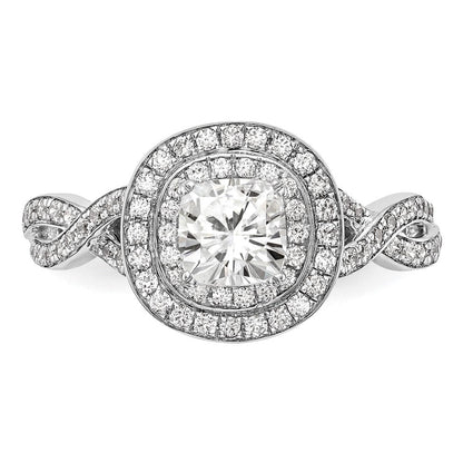 14K Weißgold Verlobungsring mit Halo und Kissenschliff-Diamantsimulant