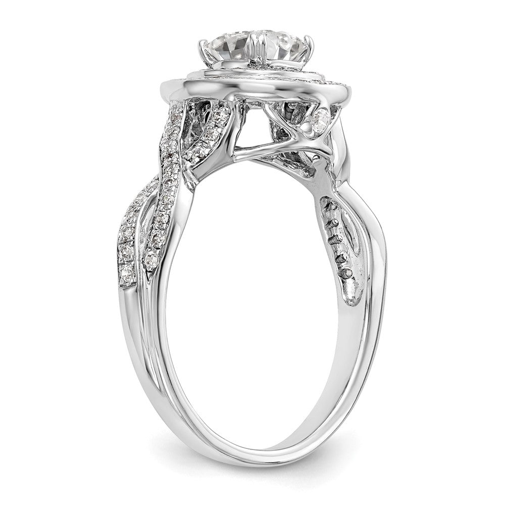 14K Weißgold Verlobungsring mit Halo und Kissenschliff-Diamantsimulant