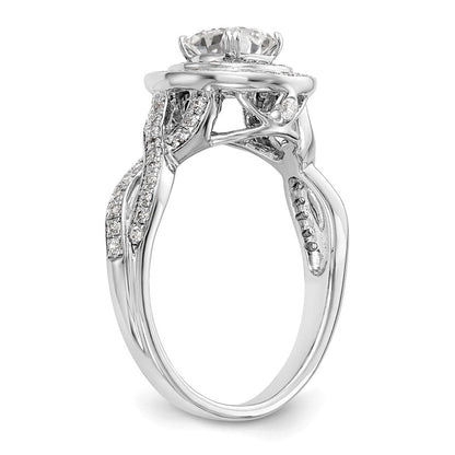 14K Weißgold Verlobungsring mit Halo und Kissenschliff-Diamantsimulant