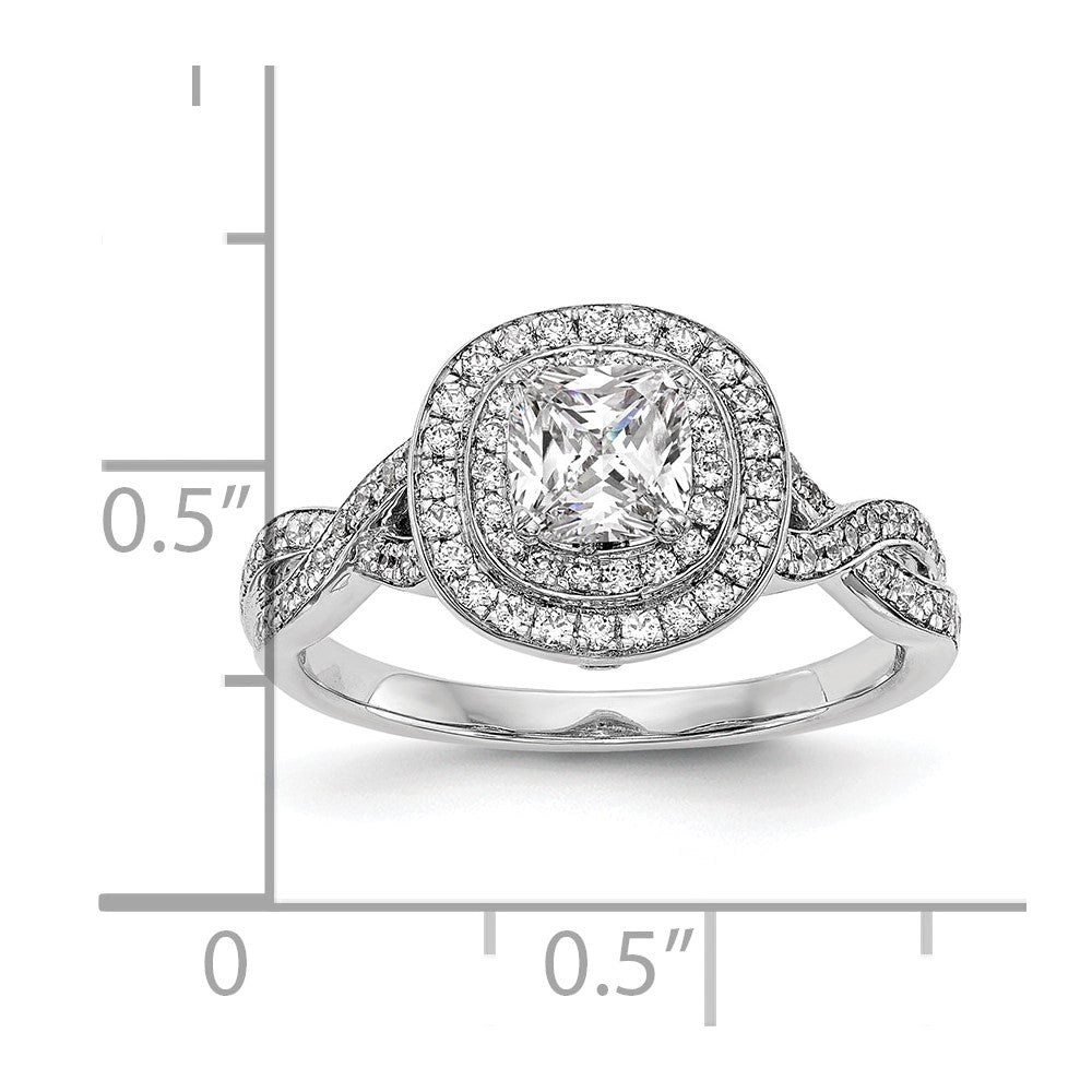 14K Weißgold Verlobungsring mit Halo und Kissenschliff-Diamantsimulant