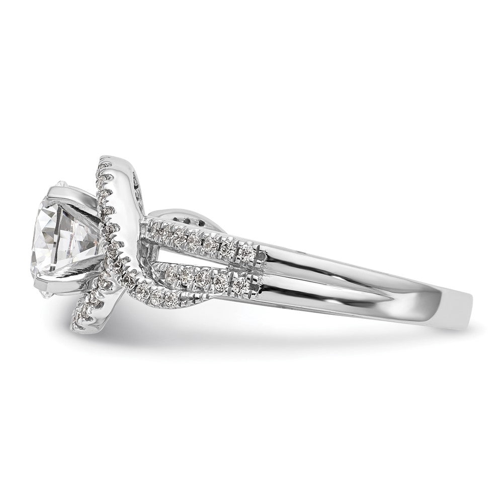 14K Weißgold Verlobungsring mit Halo aus simuliertem Diamant, Krappenfassung