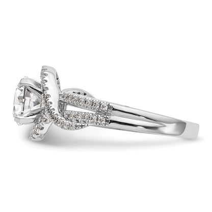 14K Weißgold Verlobungsring mit Halo aus simuliertem Diamant, Krappenfassung
