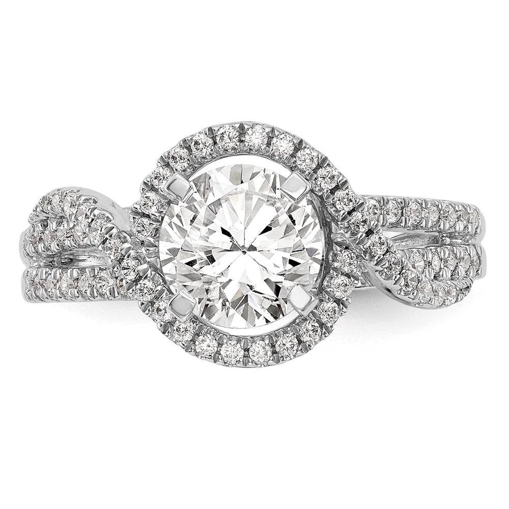 14K Weißgold Verlobungsring mit Halo aus simuliertem Diamant, Krappenfassung