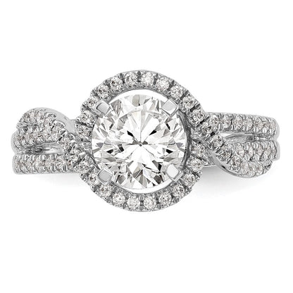 14K Weißgold Verlobungsring mit Halo aus simuliertem Diamant, Krappenfassung