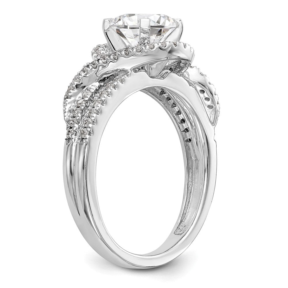 14K Weißgold Verlobungsring mit Halo aus simuliertem Diamant, Krappenfassung