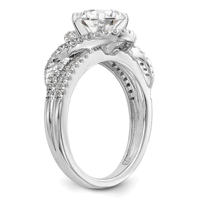 14K Weißgold Verlobungsring mit Halo aus simuliertem Diamant, Krappenfassung