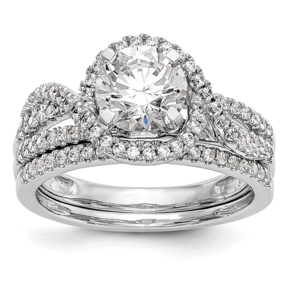 14K Weißgold Verlobungsring mit Halo aus simuliertem Diamant, Krappenfassung