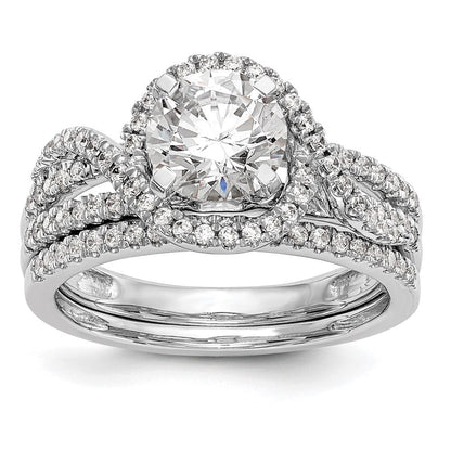14K Weißgold Verlobungsring mit Halo aus simuliertem Diamant, Krappenfassung
