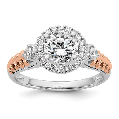 14K Bicolor Verlobungsring mit simulierten Diamanten und Halo