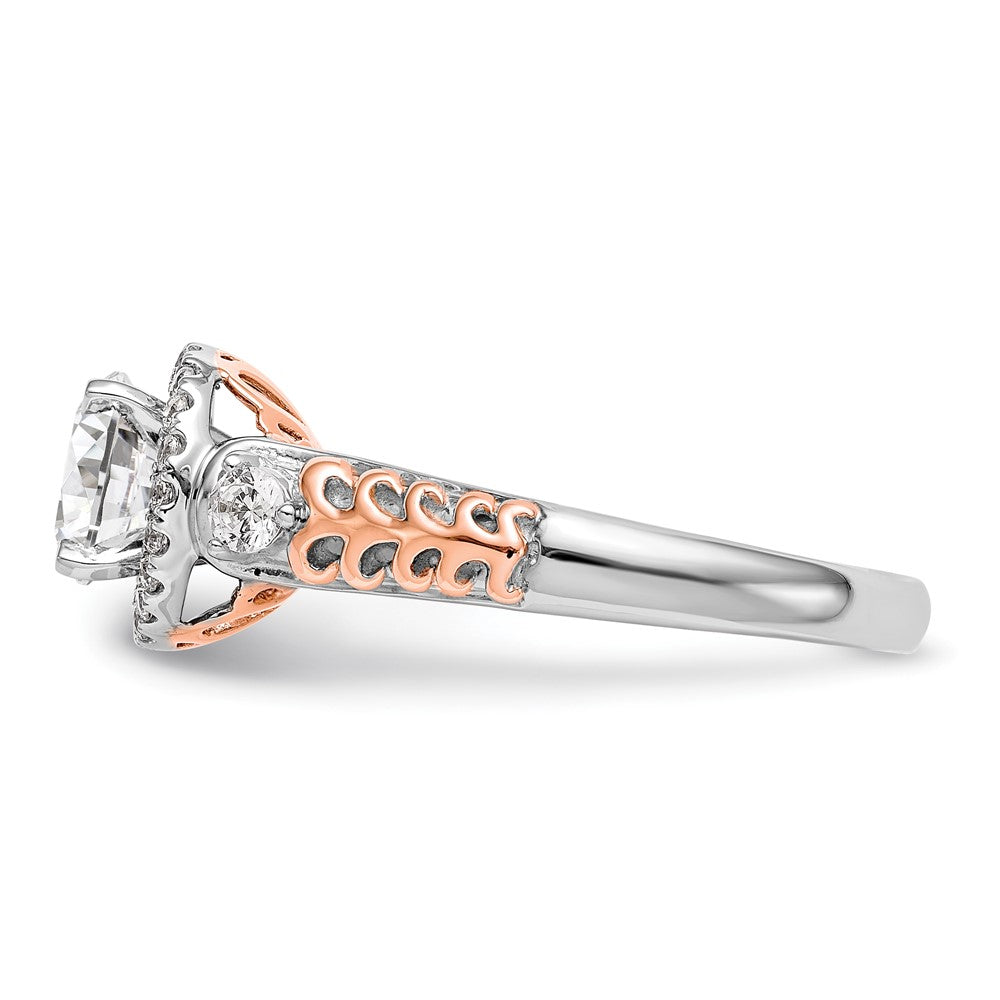 14K Bicolor Verlobungsring mit simulierten Diamanten und Halo