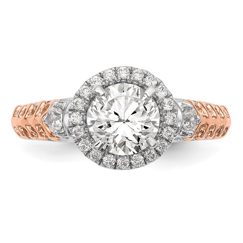 14K Bicolor Verlobungsring mit simulierten Diamanten und Halo