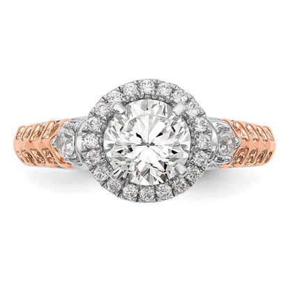 14K Bicolor Verlobungsring mit simulierten Diamanten und Halo