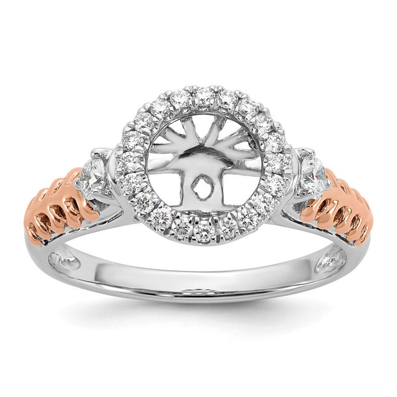 14K Bicolor Verlobungsring mit Halo und simulierten Diamanten in Peg-Fassung