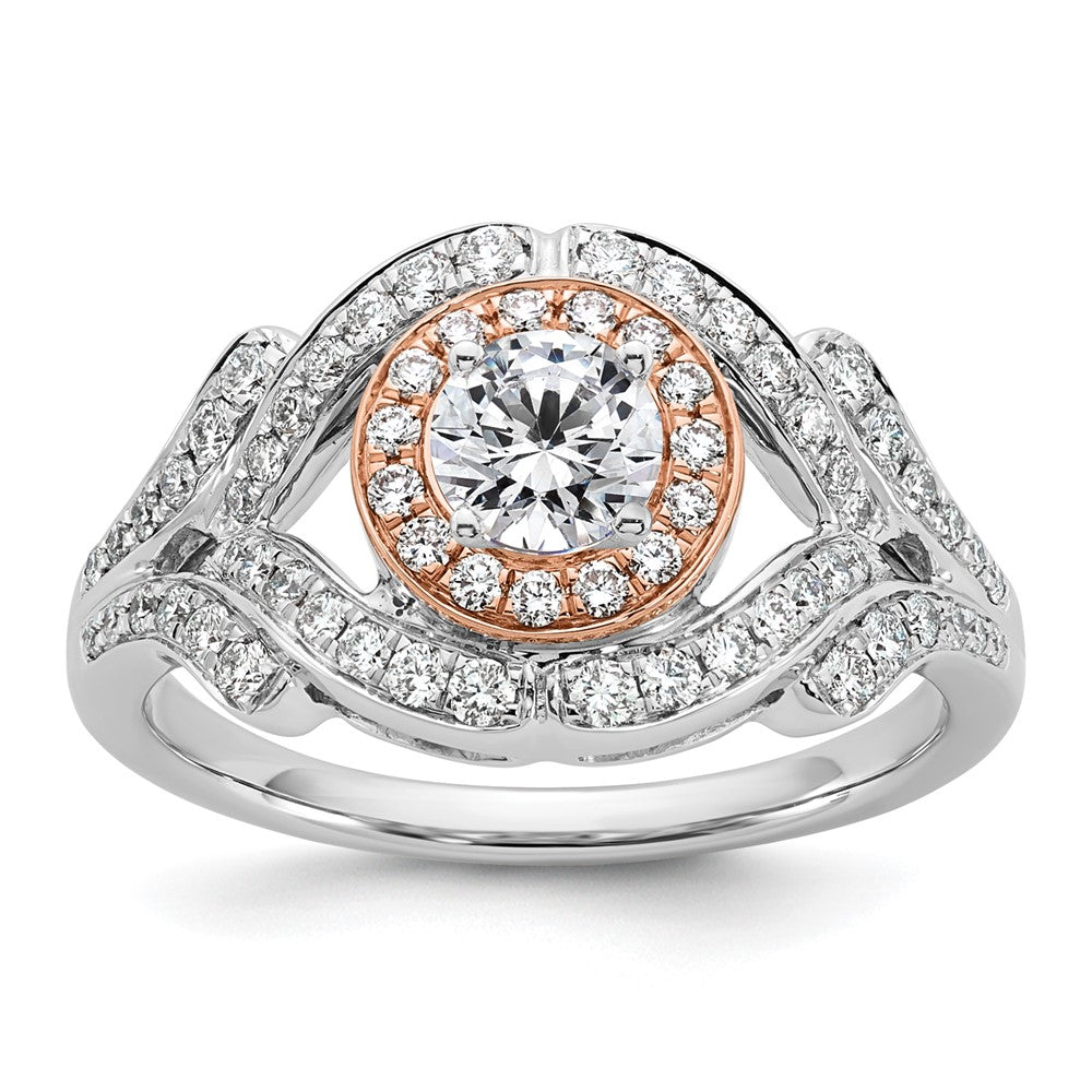 14K Weißgold Verlobungsring mit Halo und Diamant-Simulanten