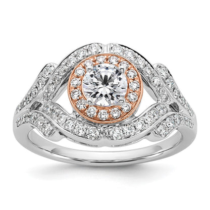 14K Weißgold Verlobungsring mit Halo und Diamant-Simulanten