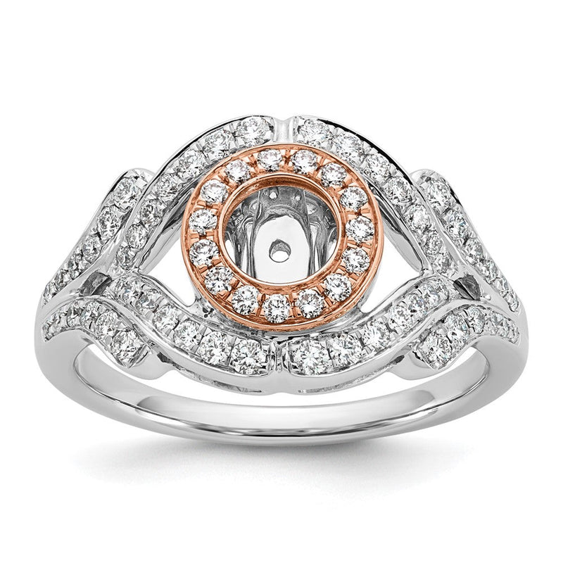 14K Bicolor Verlobungsring mit Halo und Peg-Fassung aus Diamant-Simulanten