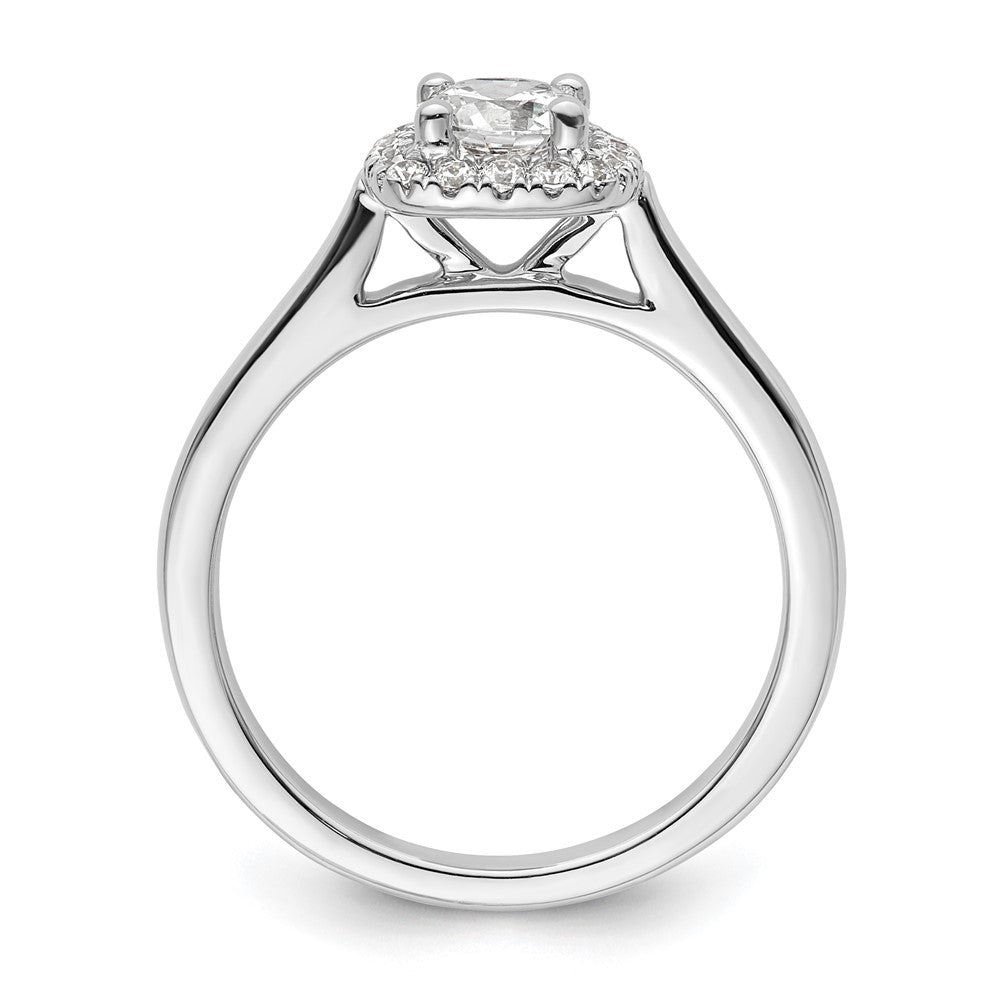 14K Weißgold Verlobungsring mit Princess-Schliff Diamantsimulant und Kissenschliff-Halo