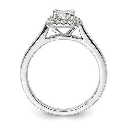 14K Weißgold Verlobungsring mit Princess-Schliff Diamantsimulant und Kissenschliff-Halo