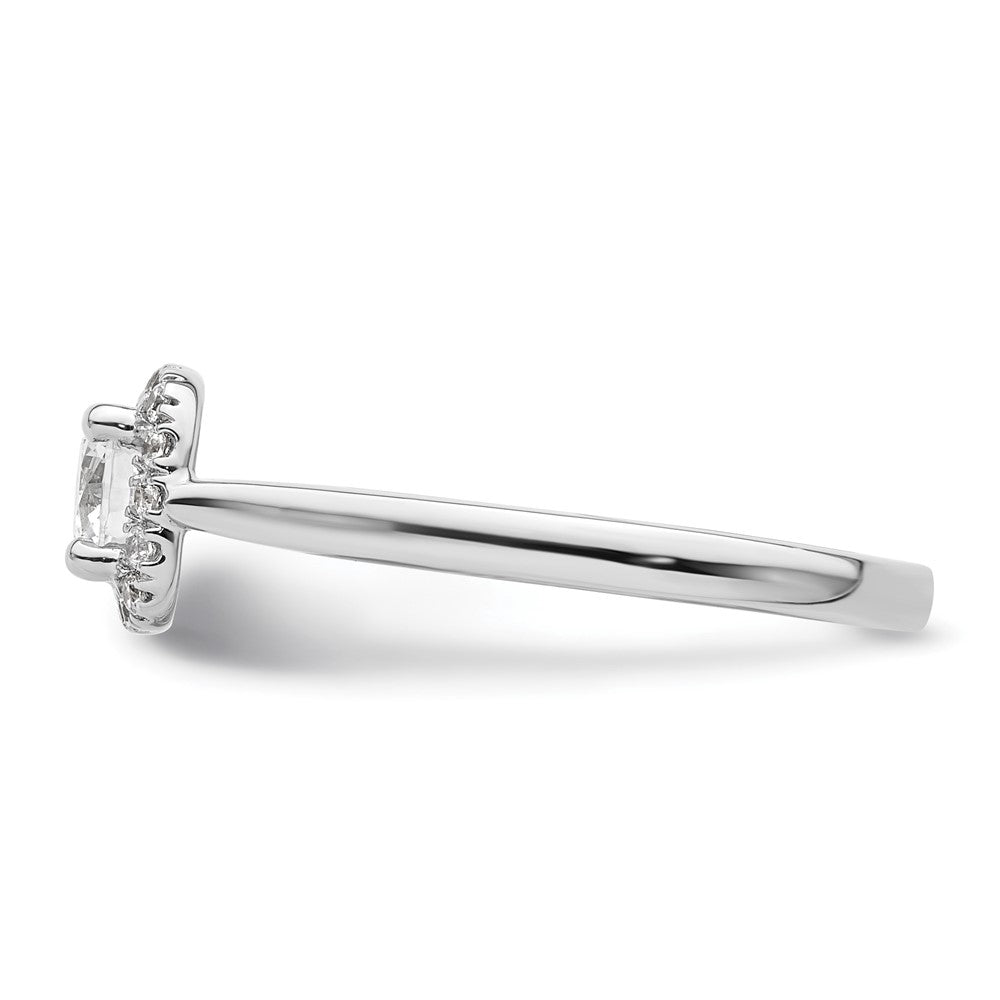 14K Weißgold Verlobungsring mit Princess-Schliff Diamantsimulant und Kissenschliff-Halo