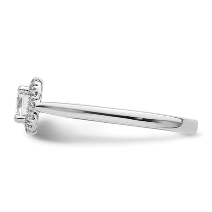 14K Weißgold Verlobungsring mit Princess-Schliff Diamantsimulant und Kissenschliff-Halo