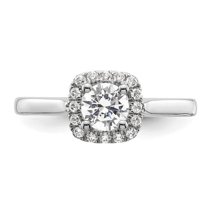 14K Weißgold Verlobungsring mit Princess-Schliff Diamantsimulant und Kissenschliff-Halo