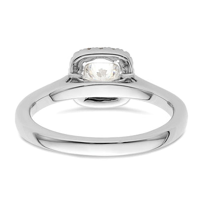 14K Weißgold Verlobungsring mit Princess-Schliff Diamantsimulant und Kissenschliff-Halo
